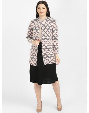 Women Long coat pink Front Design with button